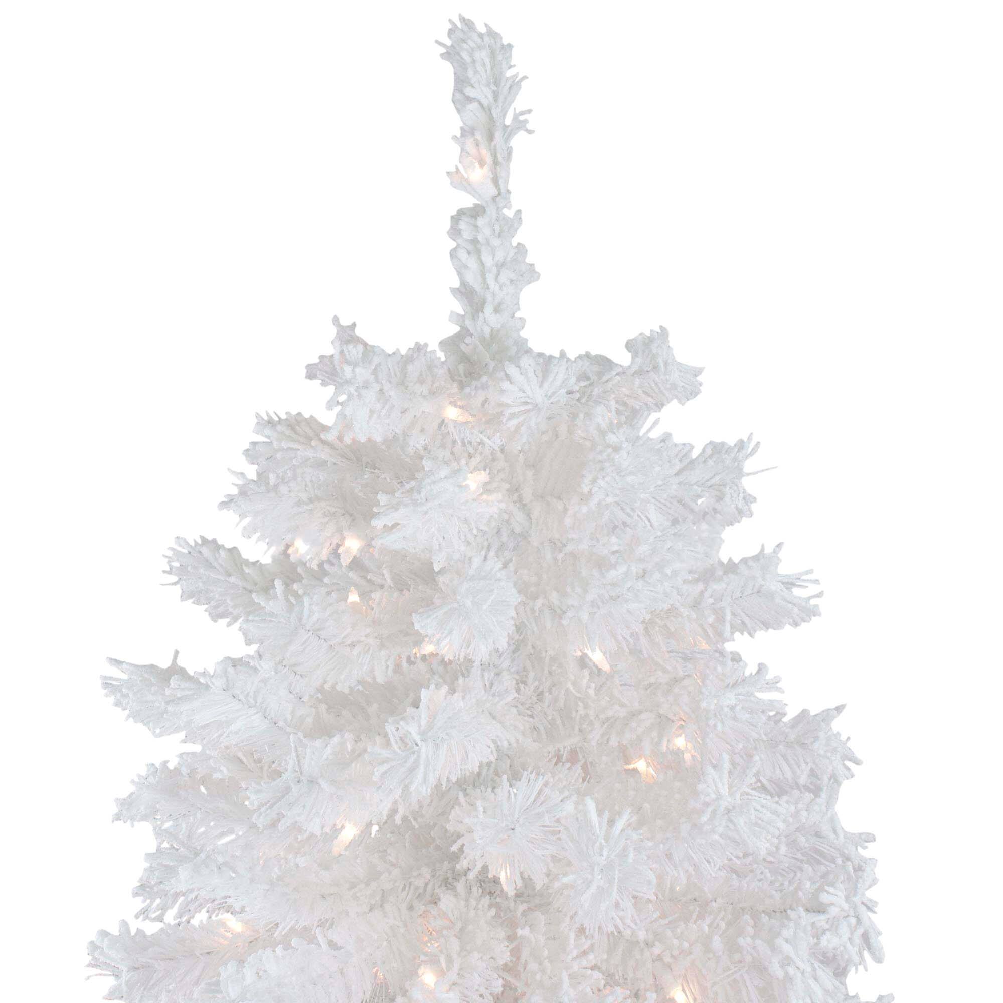 6.5ft. Pre-Lit Flocked White Spruce Artificial Christmas Tree, Clear Lights